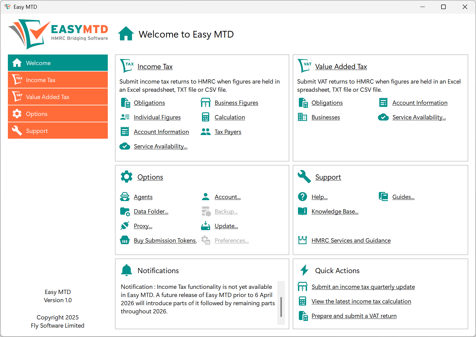 Easy MTD Welcome page Easy MTD Welcome page
